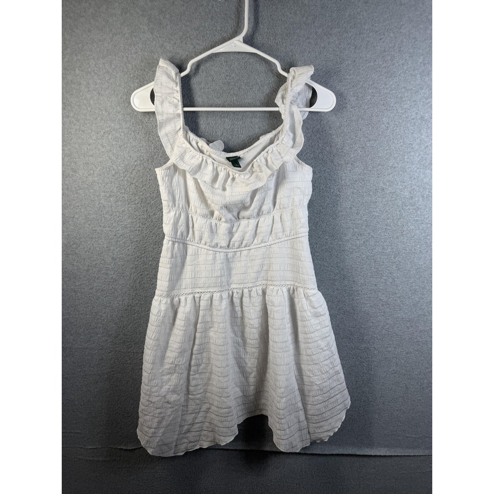 Wild Fable Dress Juniors Small White Smocked Ruffle Sleeveless Sundress Summer